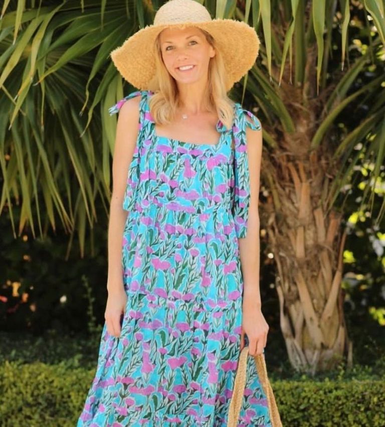 knee length dresses for ladies Nicoblu Majorelle Silk Dress in Lavender Baroque Floral 16